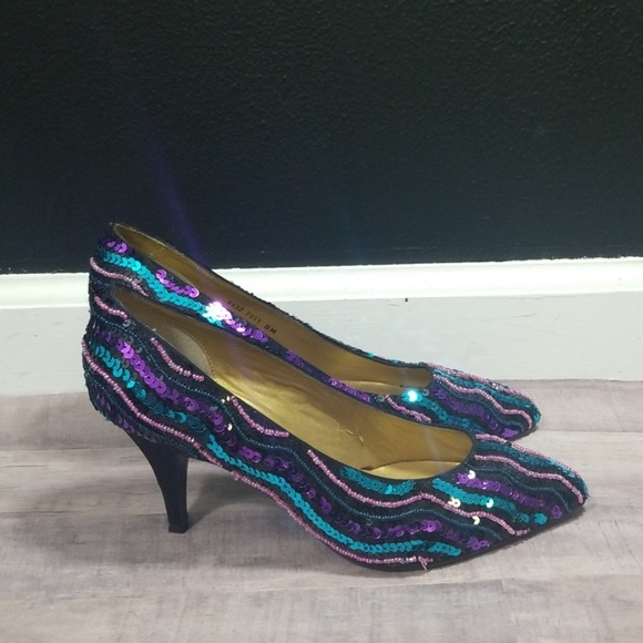 Vintage Shoes - Dolce by pierre sequin purple teal heels size 8